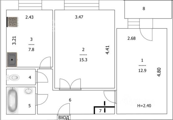 Продажа 2-комнатной квартиры 46,8 м², 4/9 этаж