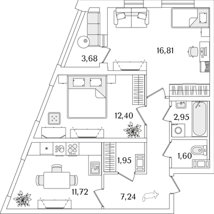 56,5 м², 2-комн. квартира, 7/17 этаж