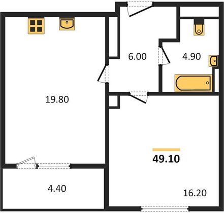 Продажа 1-комнатной квартиры 49,1 м², 26/28 этаж