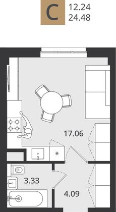 24,5 м², 1-комн. квартира, 1/3 этаж