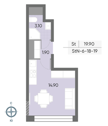 Продажа квартиры-студии 19,9 м², 19/30 этаж