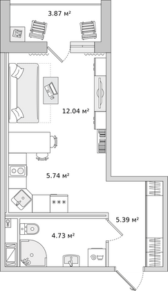 27,6 м², студия, 3/14 этаж