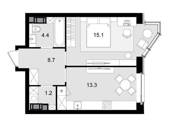 Продажа 1-комнатной квартиры 42,7 м², 23/47 этаж