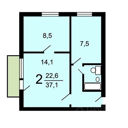 Продажа 2-комнатной квартиры 36,5 м², 9/9 этаж