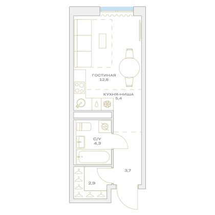 Продажа квартиры-студии 29,1 м², 10/23 этаж