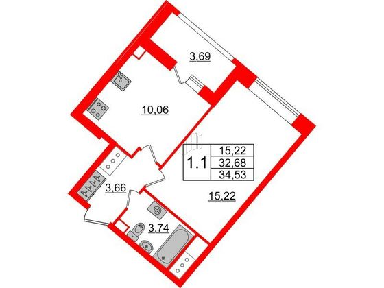 Продажа 1-комнатной квартиры 32,7 м², 18/21 этаж
