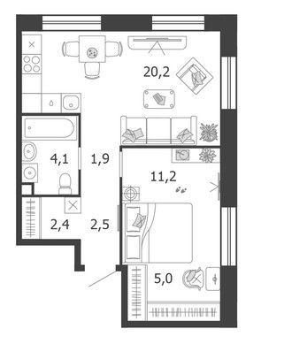 Продажа 1-комнатной квартиры 47,3 м², 4/14 этаж