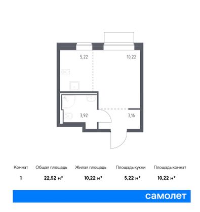 22,5 м², студия, 4/19 этаж