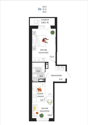 Продажа 2-комнатной квартиры 43,2 м², 14/19 этаж