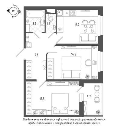 Продажа 2-комнатной квартиры 59,2 м², 14/19 этаж