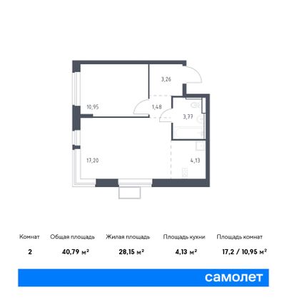 40,8 м², 1-комн. квартира, 2/12 этаж