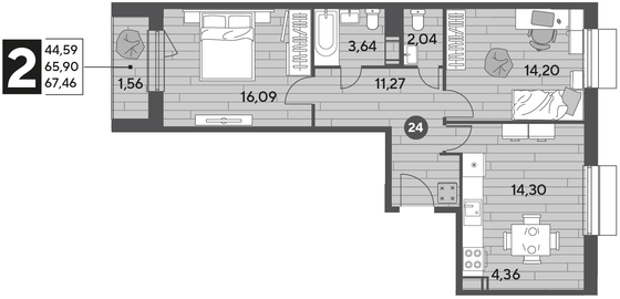 Продажа 2-комнатной квартиры 67,5 м², 4/9 этаж