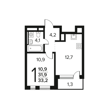 Продажа 1-комнатной квартиры 33,2 м², 9/14 этаж