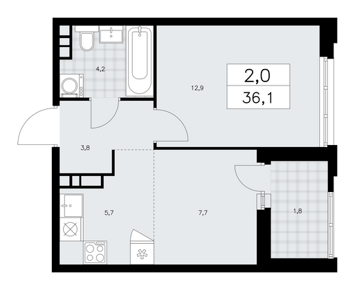 36,1 м², 2-комн. квартира, 7/16 этаж