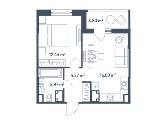 38,6 м², 1-комн. квартира, 21/25 этаж