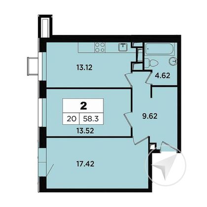 Продажа 2-комнатной квартиры 57,5 м², 2/18 этаж