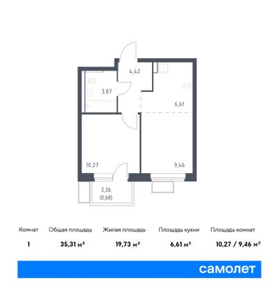 35,3 м², 1-комн. квартира, 8/12 этаж