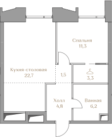 49,8 м², 1-комн. квартира, 5/18 этаж