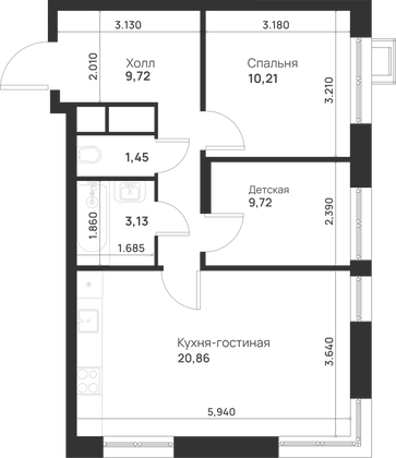 Продажа 2-комнатной квартиры 53,9 м², 20/29 этаж