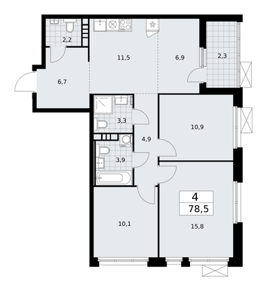 78,5 м², своб. планировка, 4/17 этаж