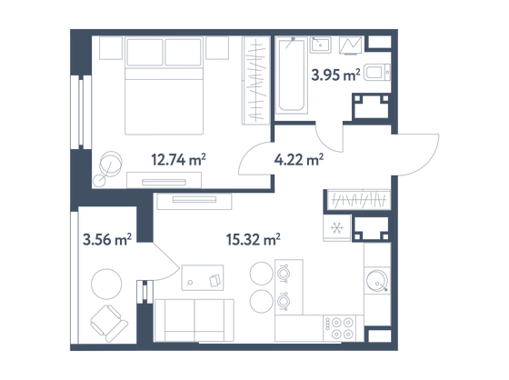 38 м², 1-комн. квартира, 16/25 этаж