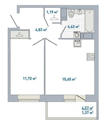 Продажа 1-комнатной квартиры 38 м², 4/23 этаж