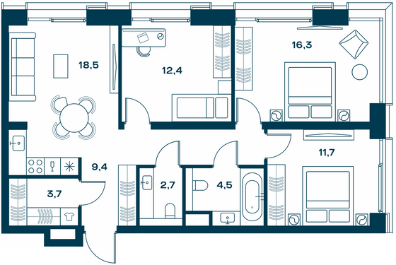 79,2 м², 3-комн. квартира, 15/25 этаж