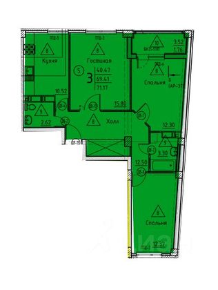 Продажа 3-комнатной квартиры 71,3 м², 8/18 этаж