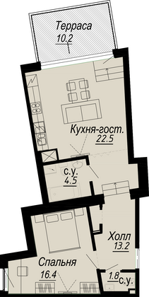 63,5 м², 1-комн. квартира, 6/8 этаж