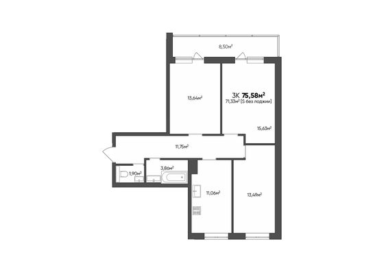 Продажа 3-комнатной квартиры 75,6 м², 6/10 этаж