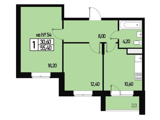 Продажа 2-комнатной квартиры 53,5 м², 1/3 этаж