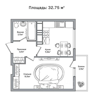 Продажа 1-комнатной квартиры 32,8 м², 14/18 этаж