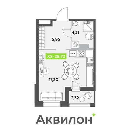 28,7 м², студия, 12/12 этаж