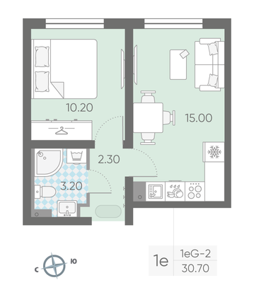 Продажа 1-комнатной квартиры 30,7 м², 25/25 этаж