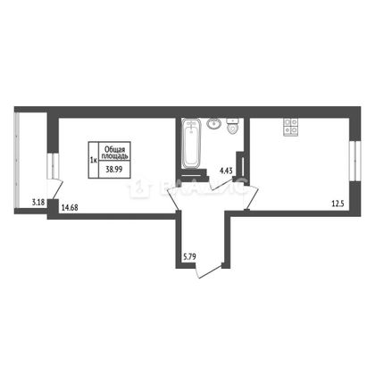 Продажа 1-комнатной квартиры 39 м², 4/12 этаж