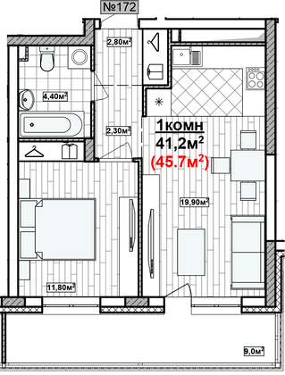 Продажа 1-комнатной квартиры 45,7 м², 11/19 этаж