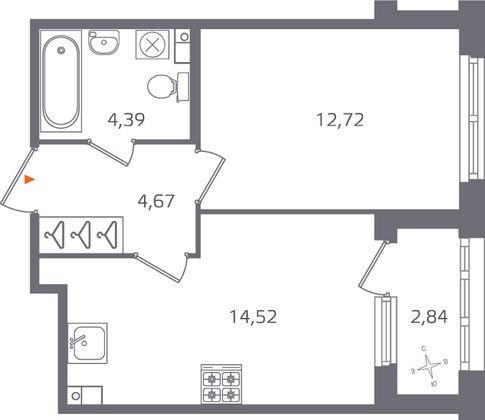 Продажа 1-комнатной квартиры 37,7 м², 2/10 этаж