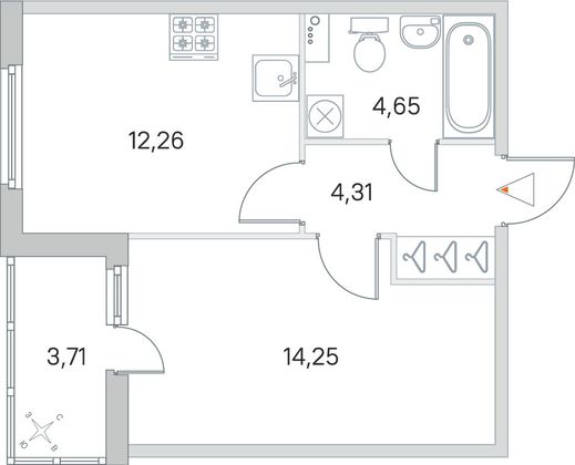 Продажа 1-комнатной квартиры 37,3 м², 1/8 этаж