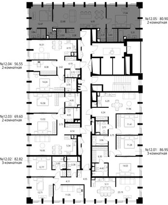 Продажа 2-комнатной квартиры 80,9 м², 12/17 этаж