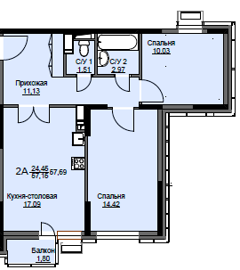 Продажа 2-комнатной квартиры 57,7 м², 2/17 этаж