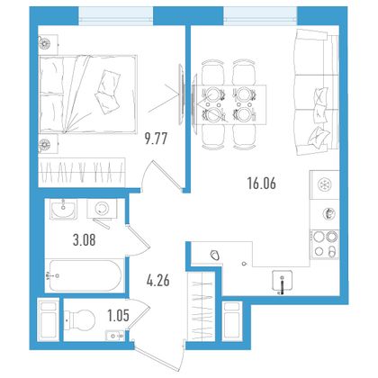 34,2 м², 1-комн. квартира, 5/7 этаж