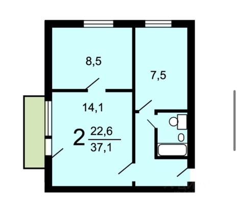 Продажа 2-комнатной квартиры 38 м², 6/9 этаж