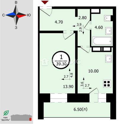Продажа 1-комнатной квартиры 39,3 м², 14/17 этаж