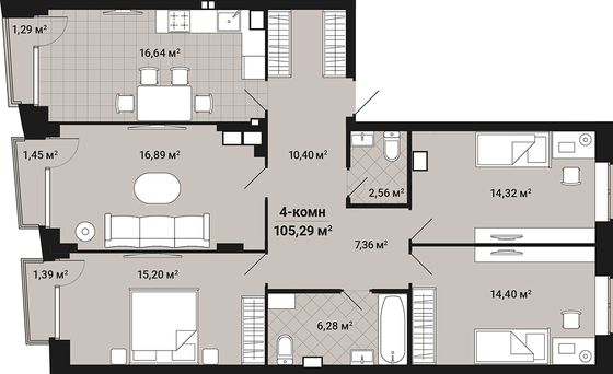 Продажа 4-комнатной квартиры 105,6 м², 4/6 этаж