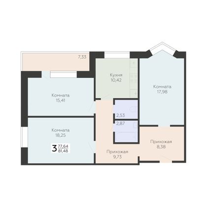 Продажа 3-комнатной квартиры 81,5 м², 1/17 этаж