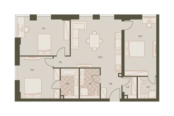 94,2 м², 4-комн. квартира, 28/42 этаж