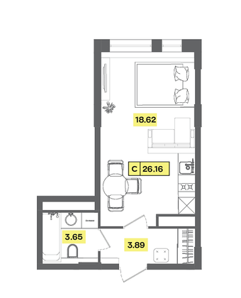 Продажа квартиры-студии 23,5 м², 4 этаж