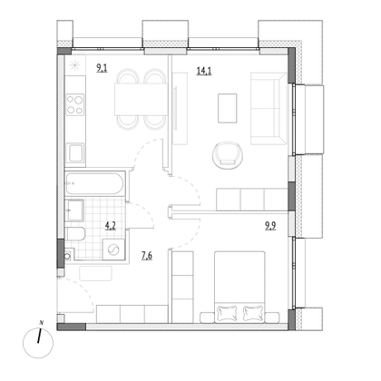 44,9 м², 2-комн. квартира, 2/7 этаж