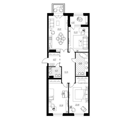 112 м², 3-комн. квартира, 6/9 этаж