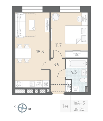 Продажа 1-комнатной квартиры 38,2 м², 2/10 этаж